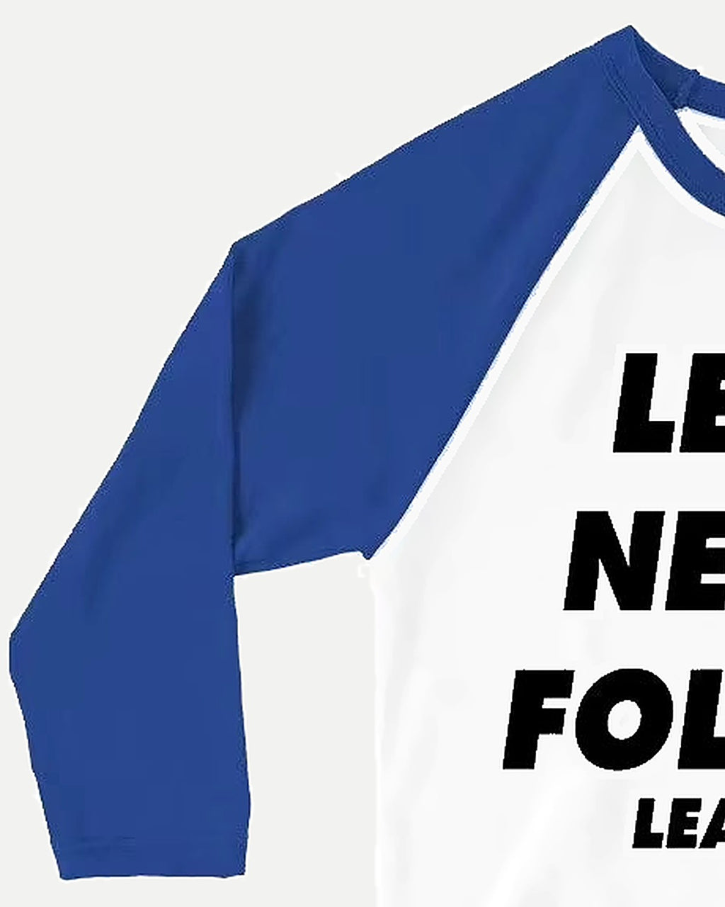 Blue raglan sleeve and collar detail