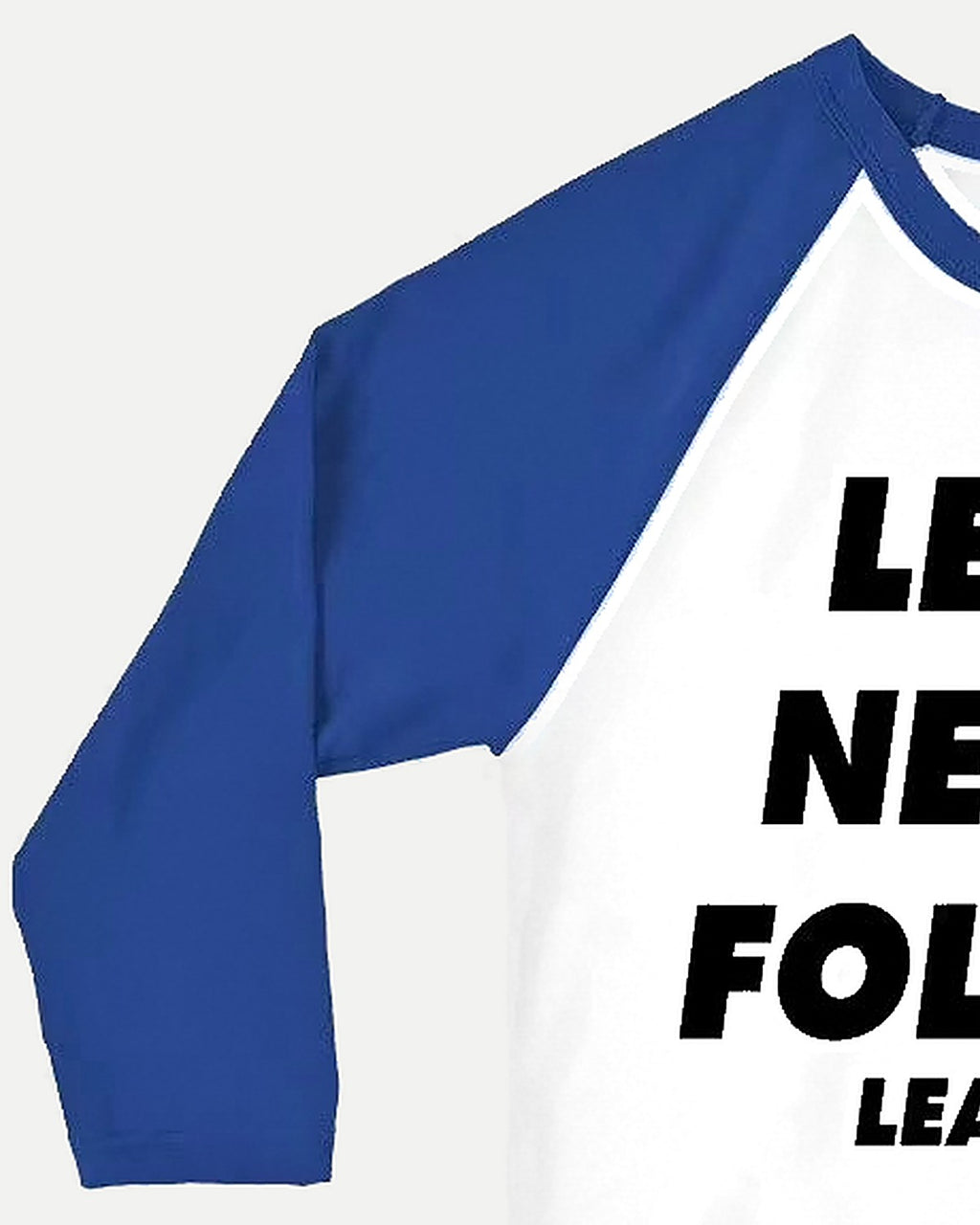 Blue raglan sleeve and collar detail
