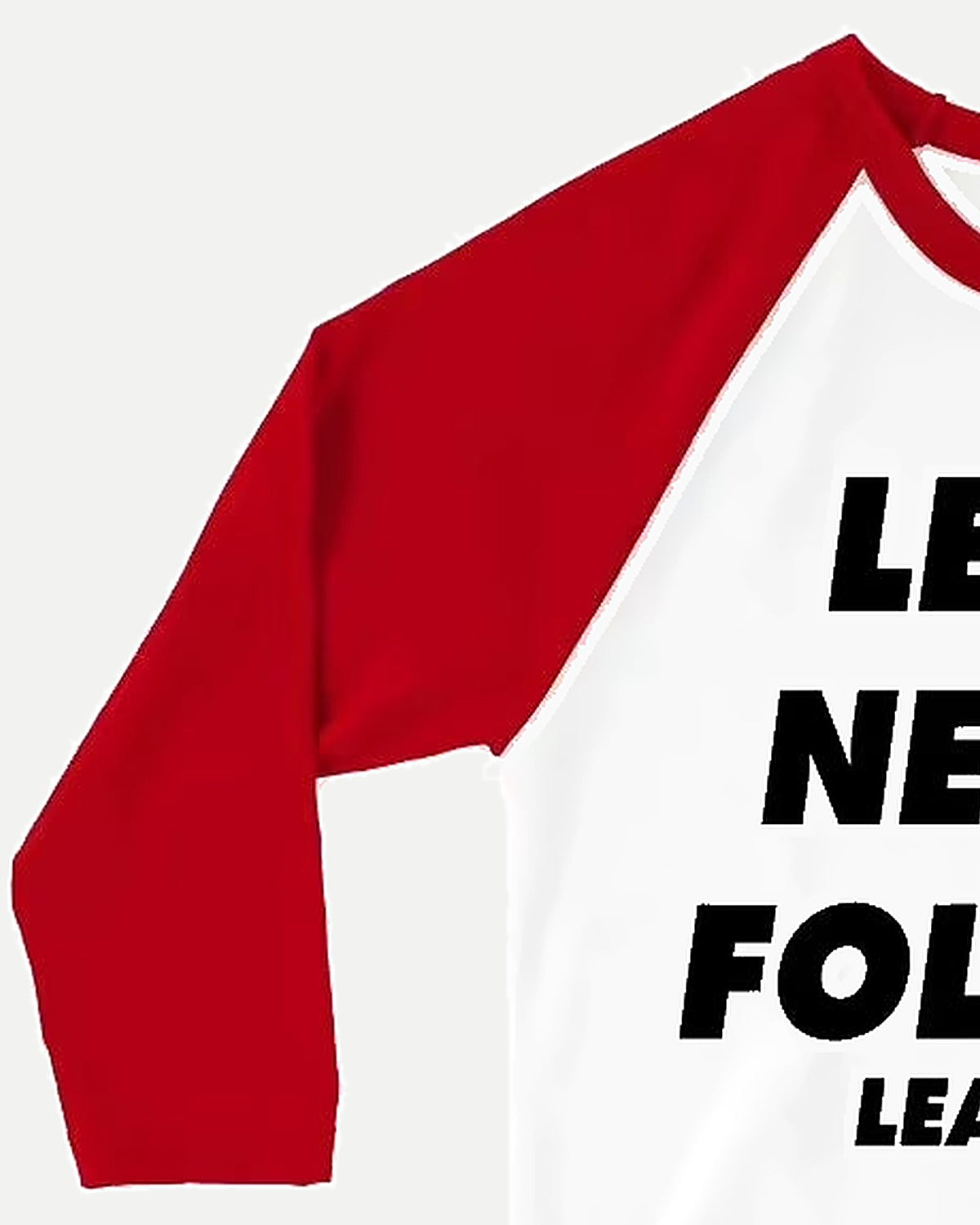 Red raglan sleeve and collar detail