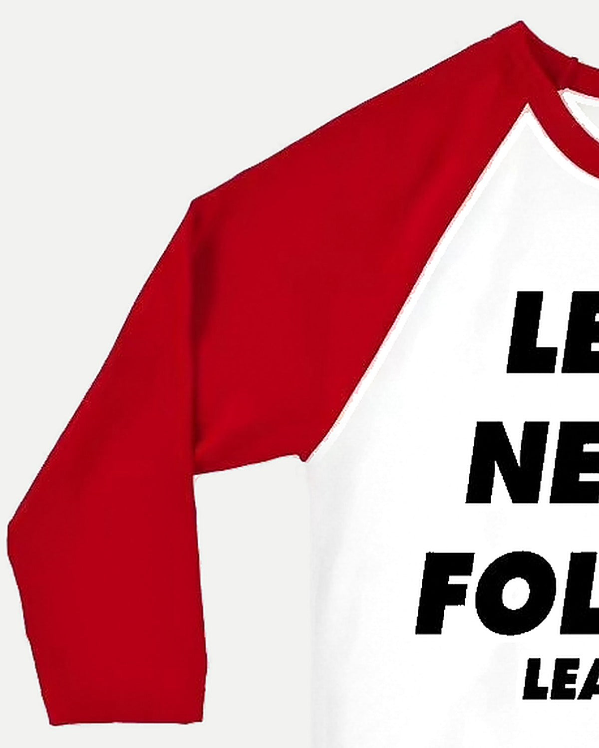 Red raglan sleeve and collar detail